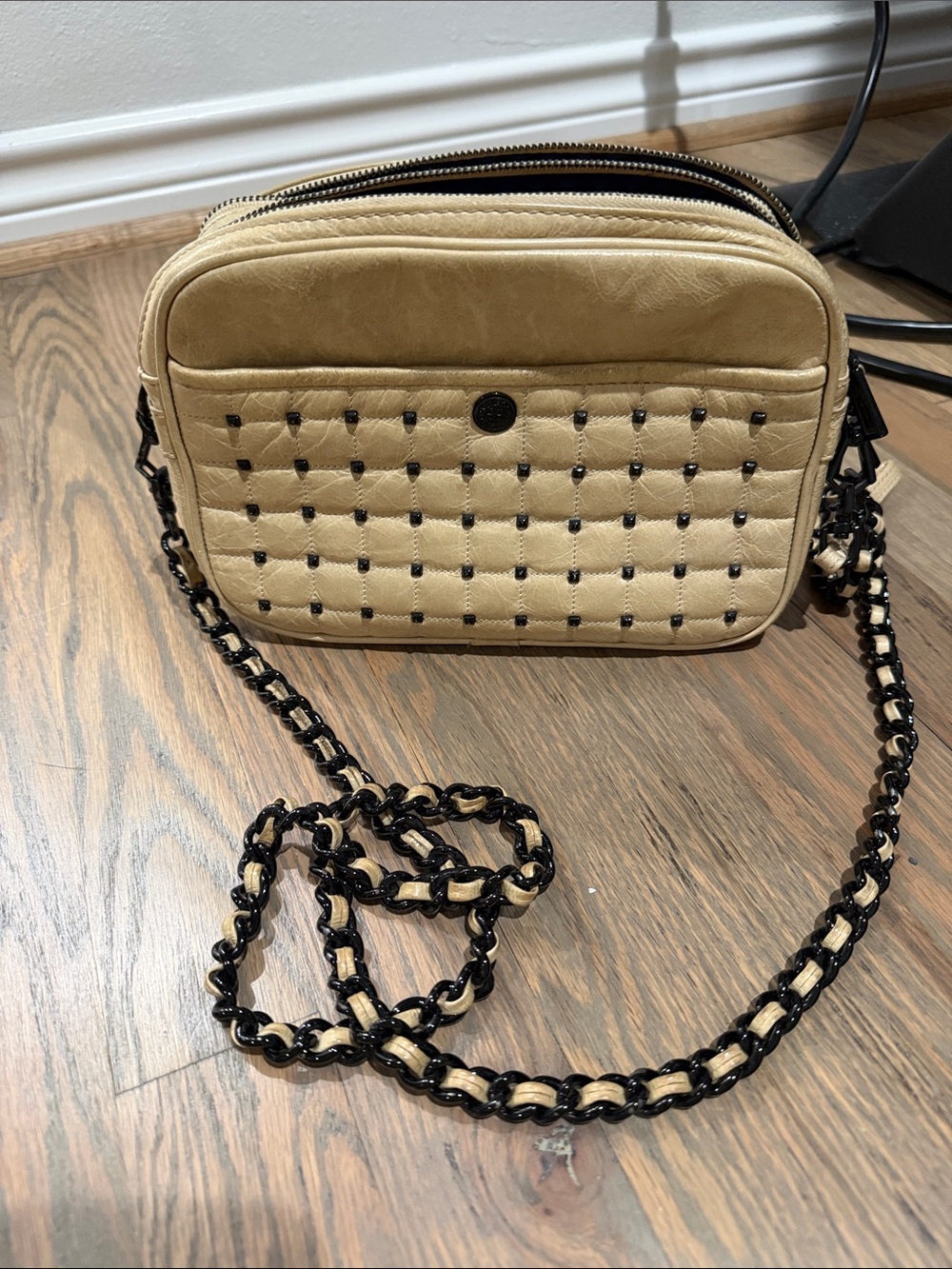 Rebecca Minkoff Beige Quilted Crossbody Bag with Chain Strap